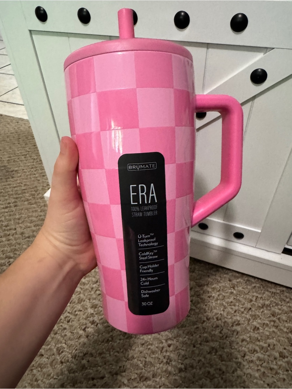 Brumate ERA Pink Checkered 30oz Straw Tumbler